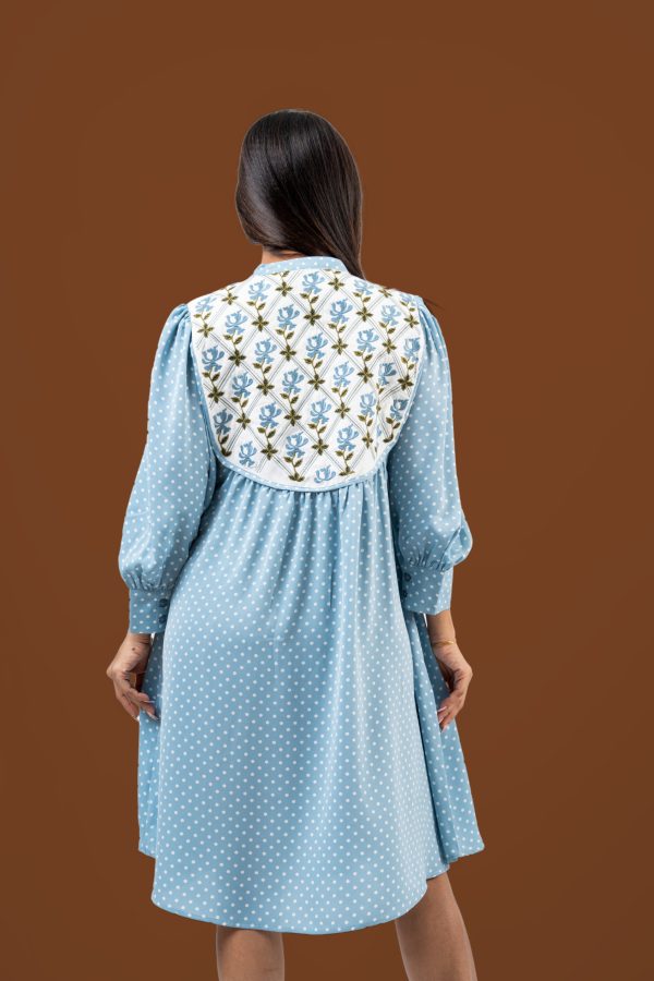 Floral Embroidery Detail Polka Dot Short Dress - Image 5