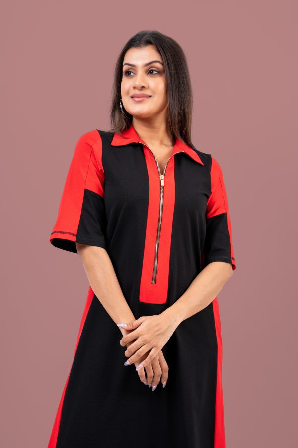 Color Block Zipper Closure Detail Midi T-Shirt Dress - Image 2