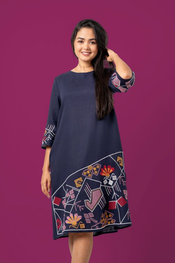 Abstract Embroidery Detail Short Dress - Image 2