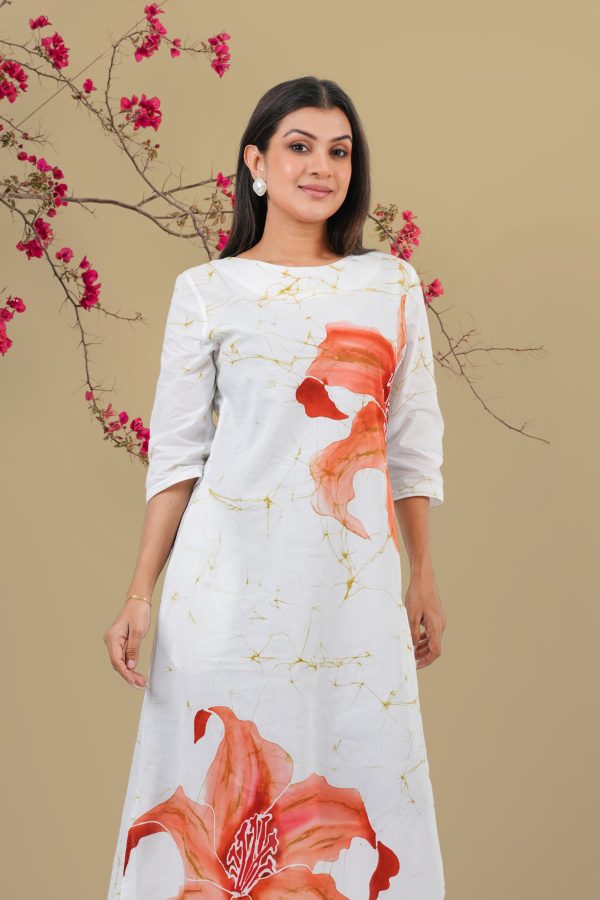 Floral Detail Batik Midi Dress