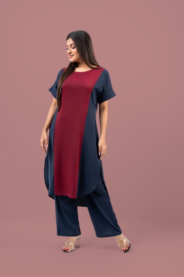Color Block Short Sleeve Kurta and Pants Set - Image 4