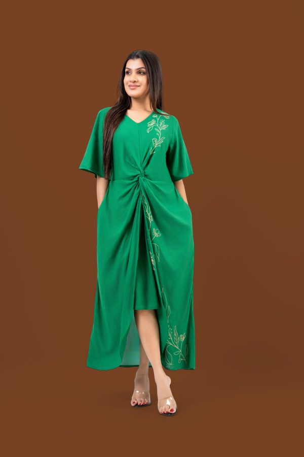 Floral Embroidered Front Twist Detail Maxi Dress - Image 5
