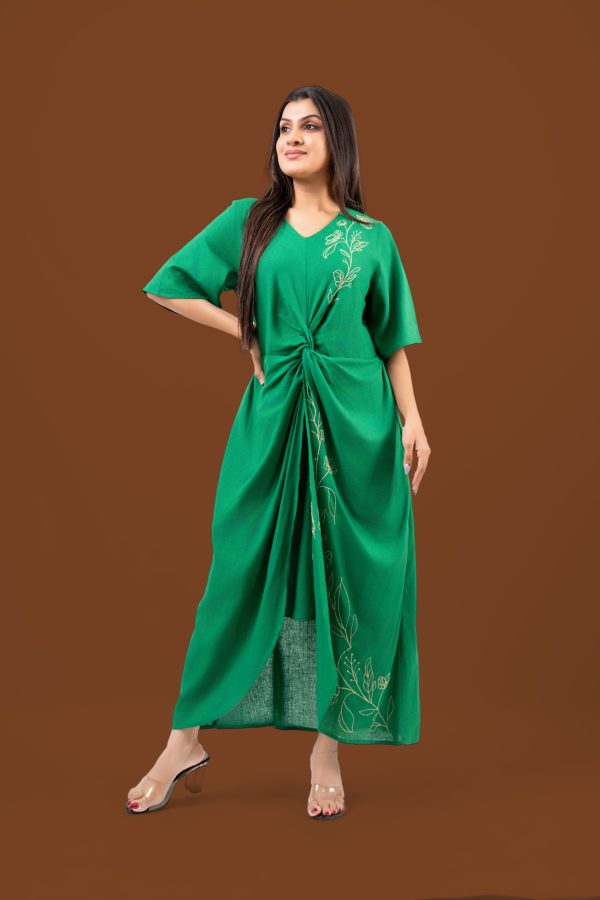 Floral Embroidered Front Twist Detail Maxi Dress - Image 3