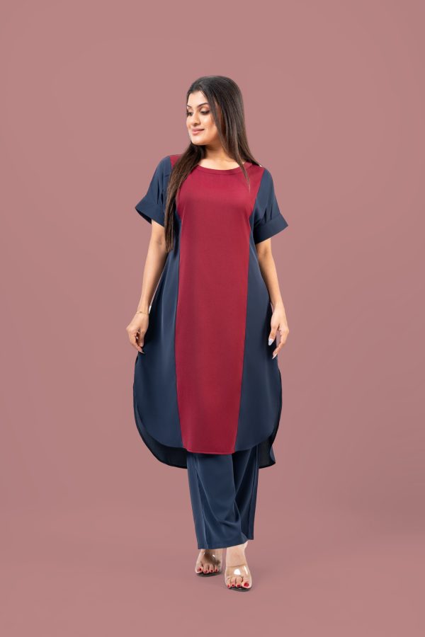 Color Block Short Sleeve Kurta and Pants Set - Image 3