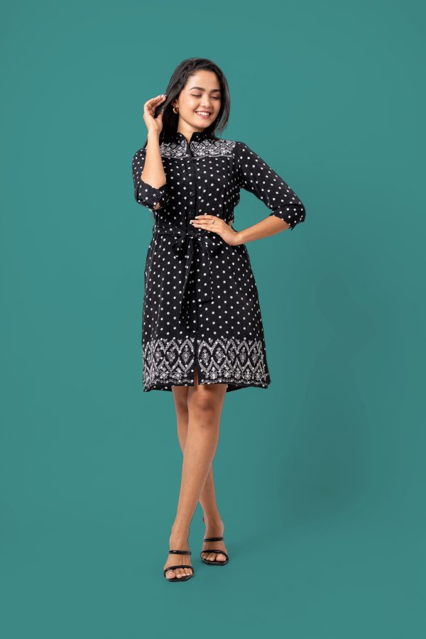 Embroidered Polka Dot Short Shirt Dress - Image 4
