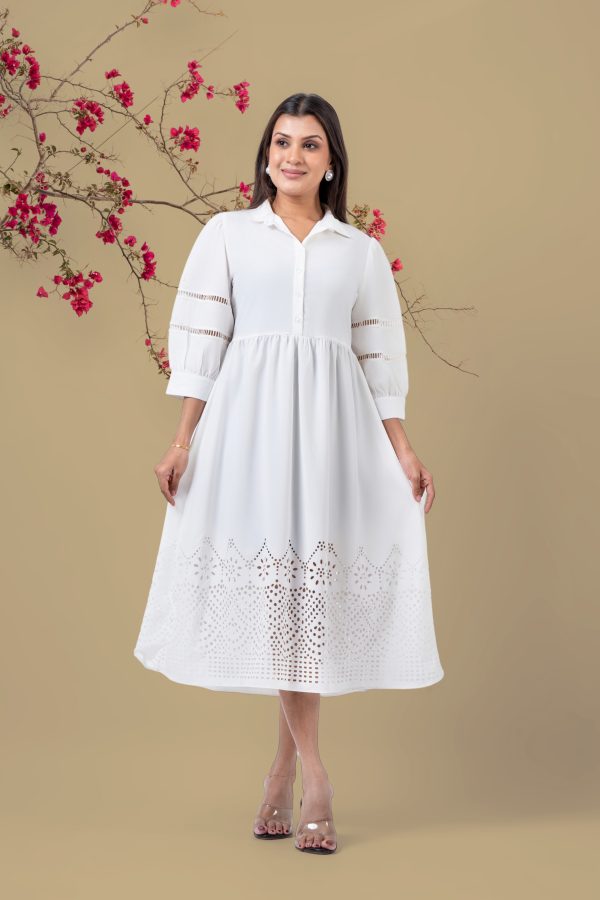 Lace Detail Laser Cut Hem Midi Dress - Image 2