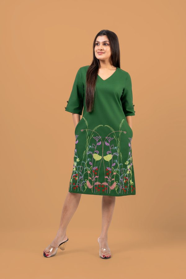Floral Embroidery Detail V-Neck Short Dress - Image 2