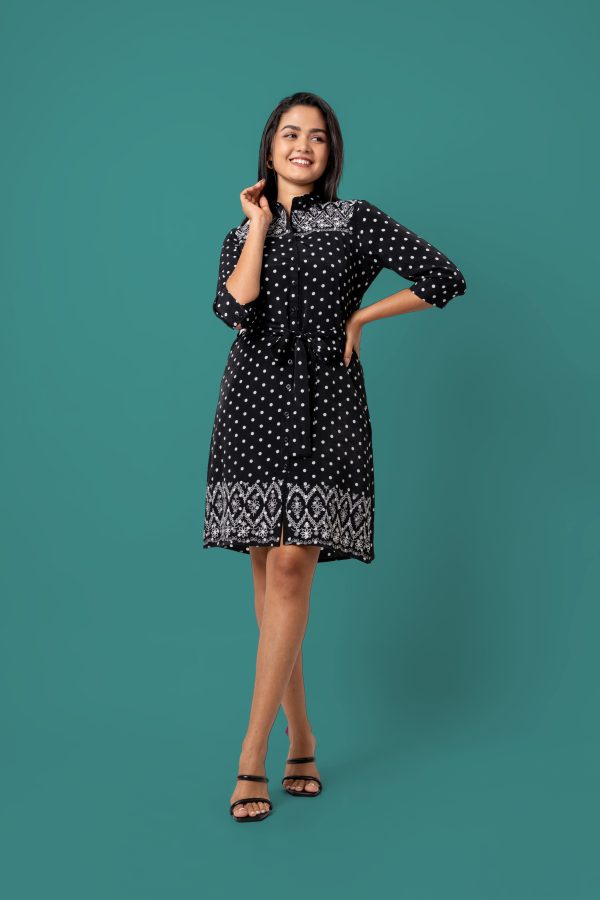 Embroidered Polka Dot Short Shirt Dress - Image 5