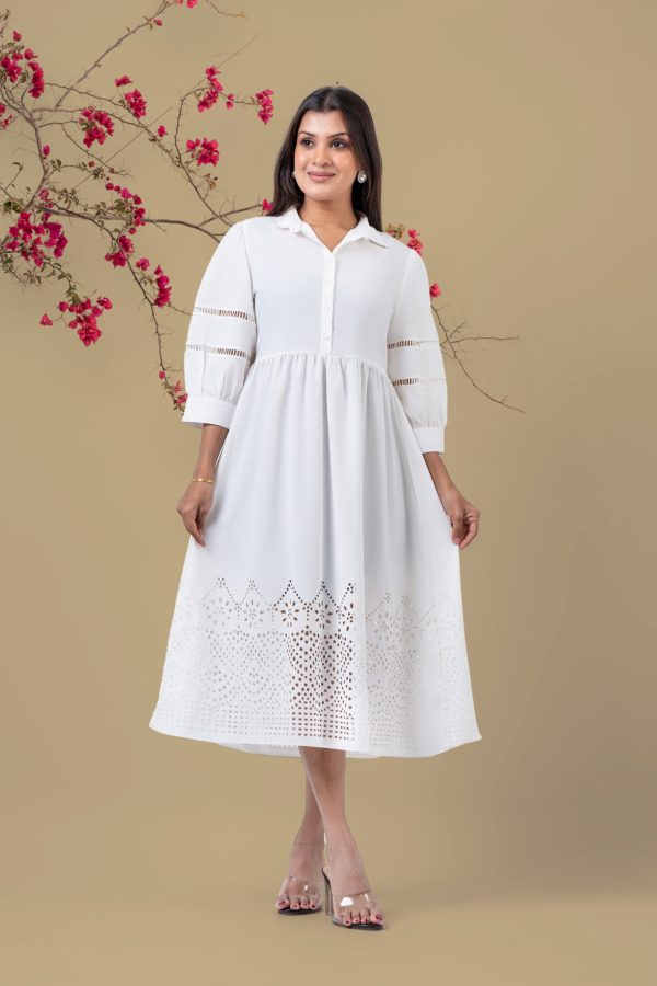 Lace Detail Laser Cut Hem Midi Dress - Image 3