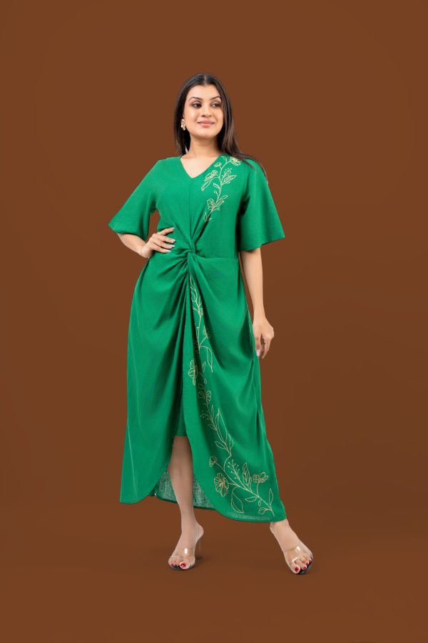 Floral Embroidered Front Twist Detail Maxi Dress - Image 4