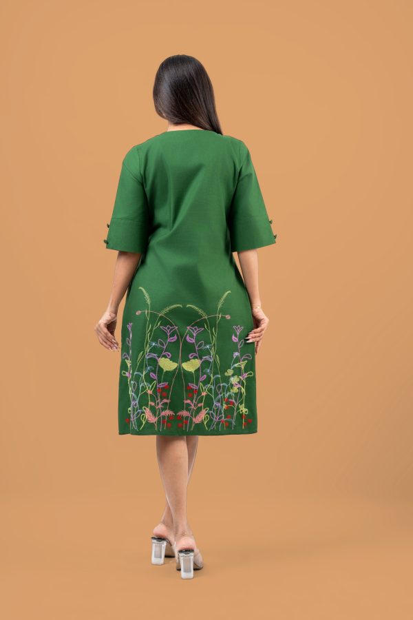 Floral Embroidery Detail V-Neck Short Dress - Image 5