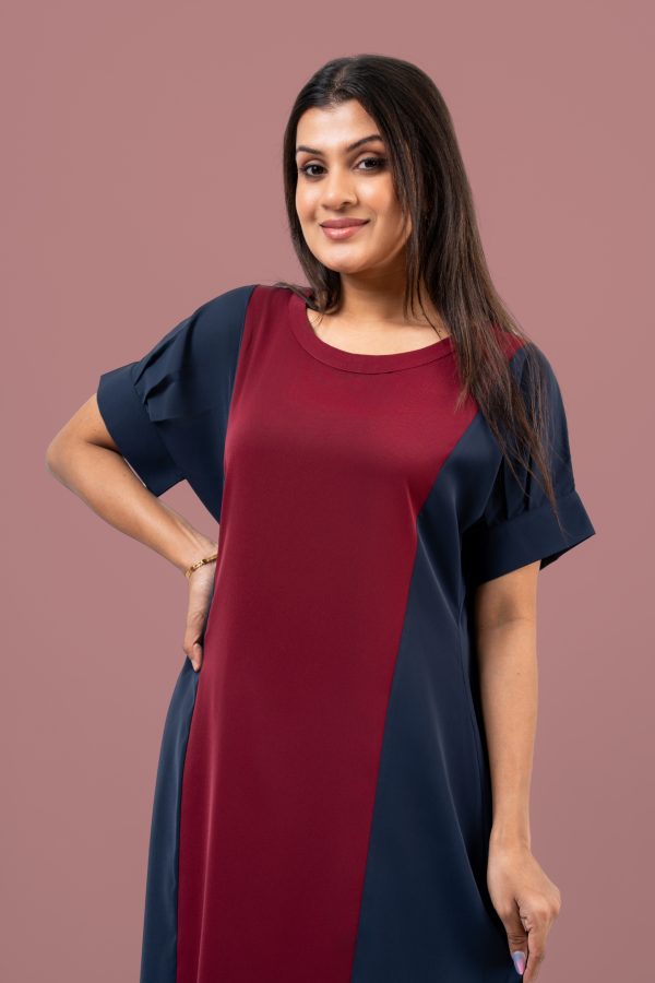 Color Block Short Sleeve Kurta and Pants Set