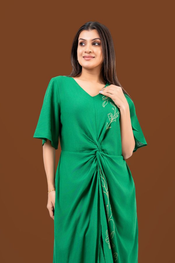 Floral Embroidered Front Twist Detail Maxi Dress - Image 2