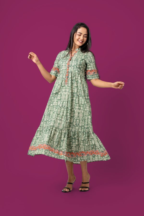 Printed Color Block Tiered Maxi Dress - Image 5