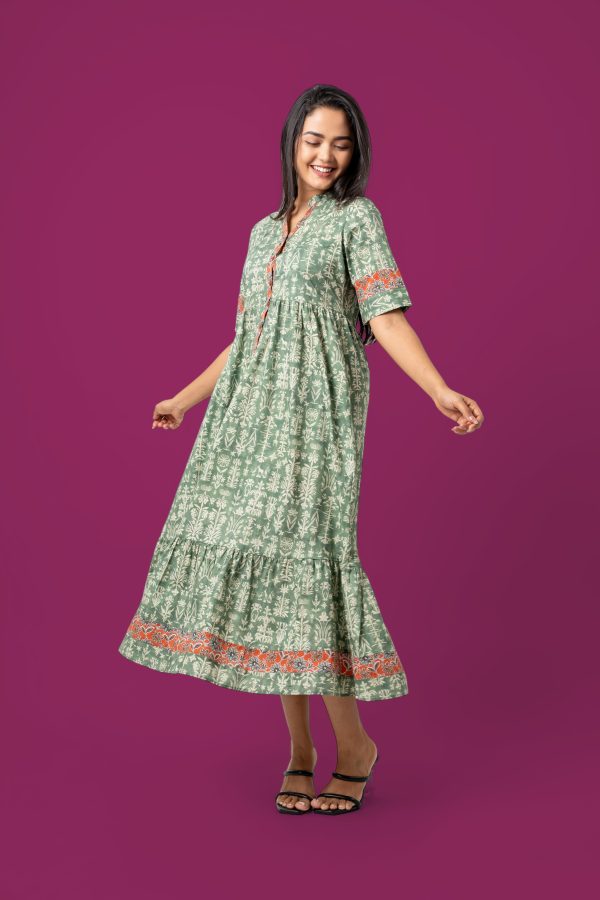 Printed Color Block Tiered Maxi Dress - Image 3