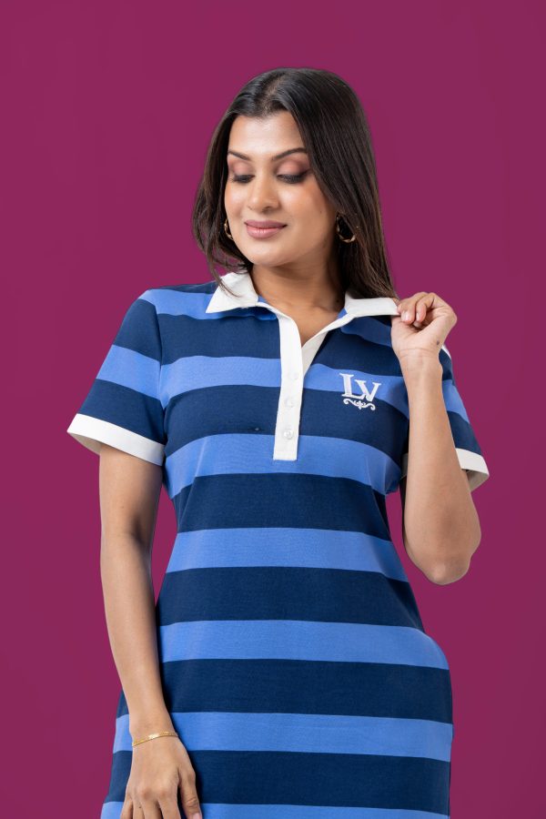 Color Block Striped Short Polo Dress - Image 5