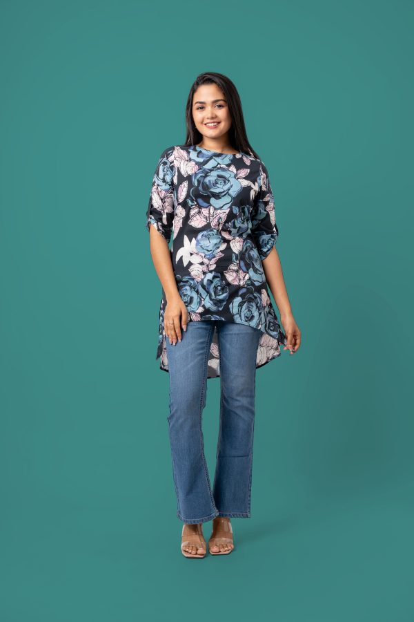 Floral Patterned High-Low Long Top - Image 3
