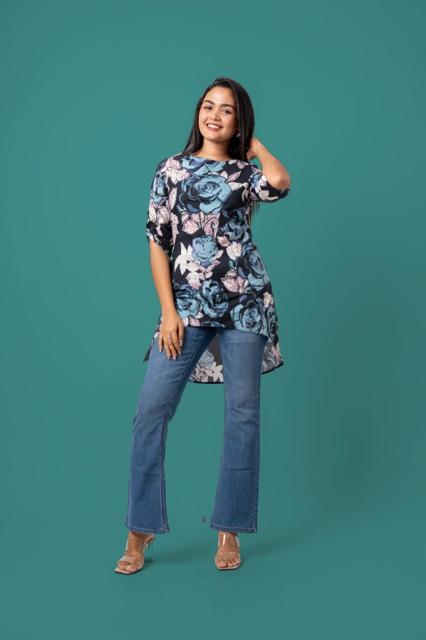 Floral Patterned High-Low Long Top - Image 4