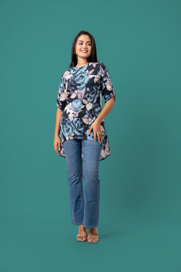 Floral Patterned High-Low Long Top - Image 5
