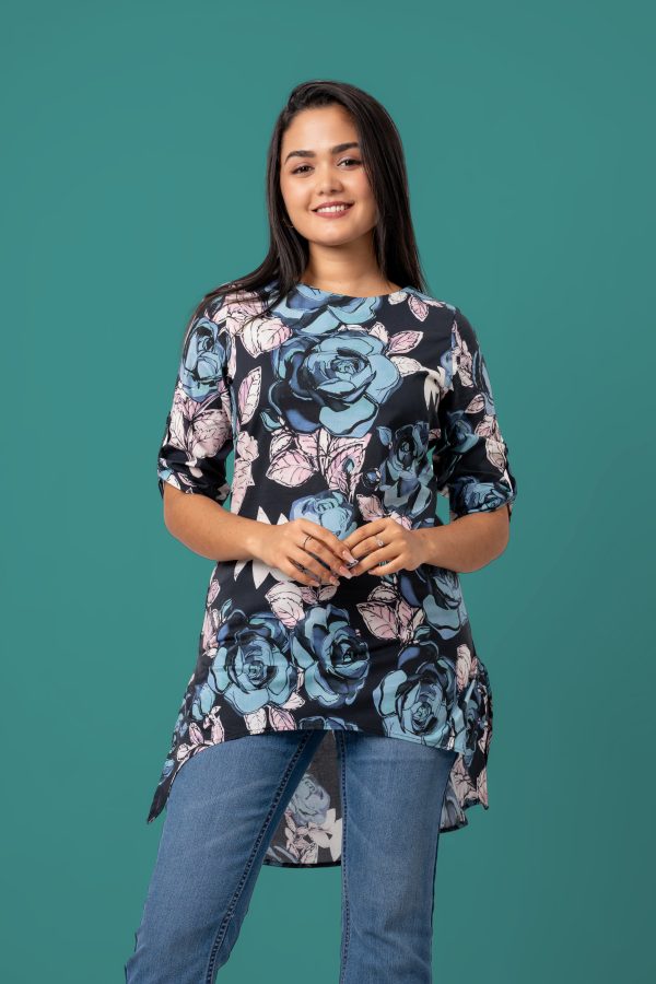 Floral Patterned High-Low Long Top