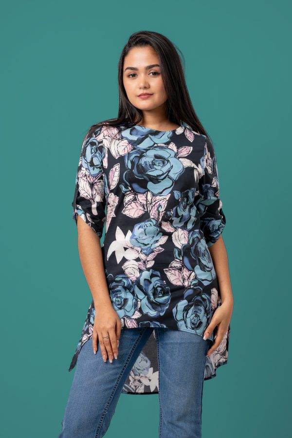 Floral Patterned High-Low Long Top - Image 2