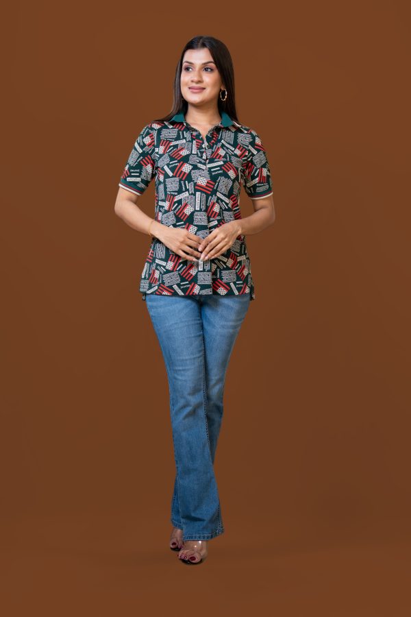 Graphic Text Printed Polo T-Shirt - Image 4