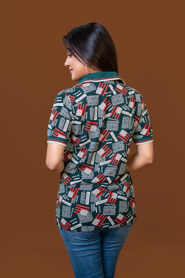Graphic Text Printed Polo T-Shirt - Image 5
