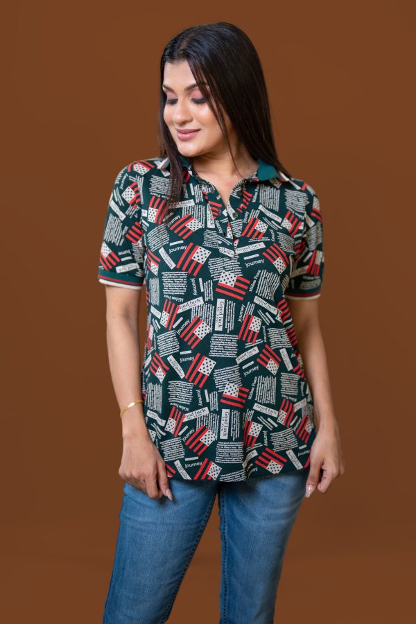 Graphic Text Printed Polo T-Shirt - Image 2
