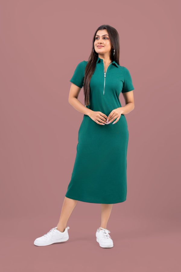 Front Zipper Detail Midi Polo T-Shirt Dress - Image 4