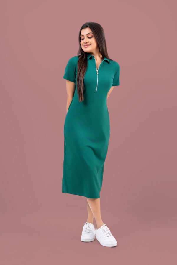 Front Zipper Detail Midi Polo T-Shirt Dress - Image 5
