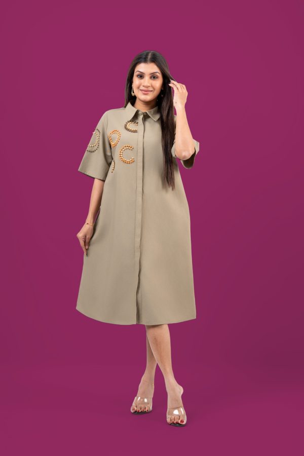 Beadwork Detail Short Shirt Dress - Image 4