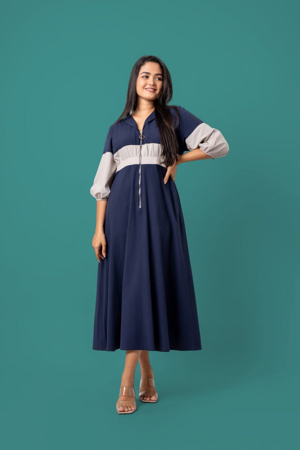 Zipper detail Color Block Maxi Dress - Image 5