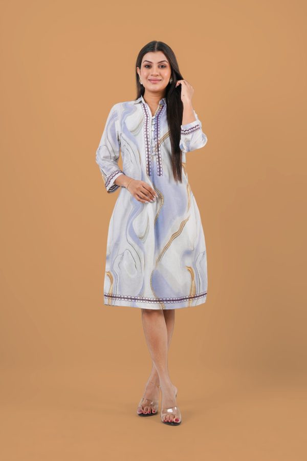 Abstract Patterned Collared Short Dress - Image 3