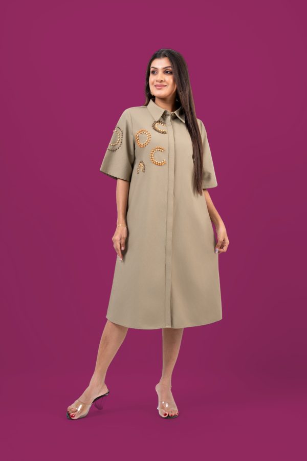 Beadwork Detail Short Shirt Dress - Image 5