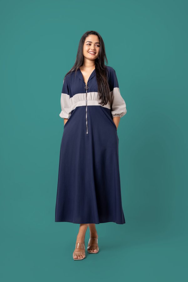 Zipper detail Color Block Maxi Dress - Image 4