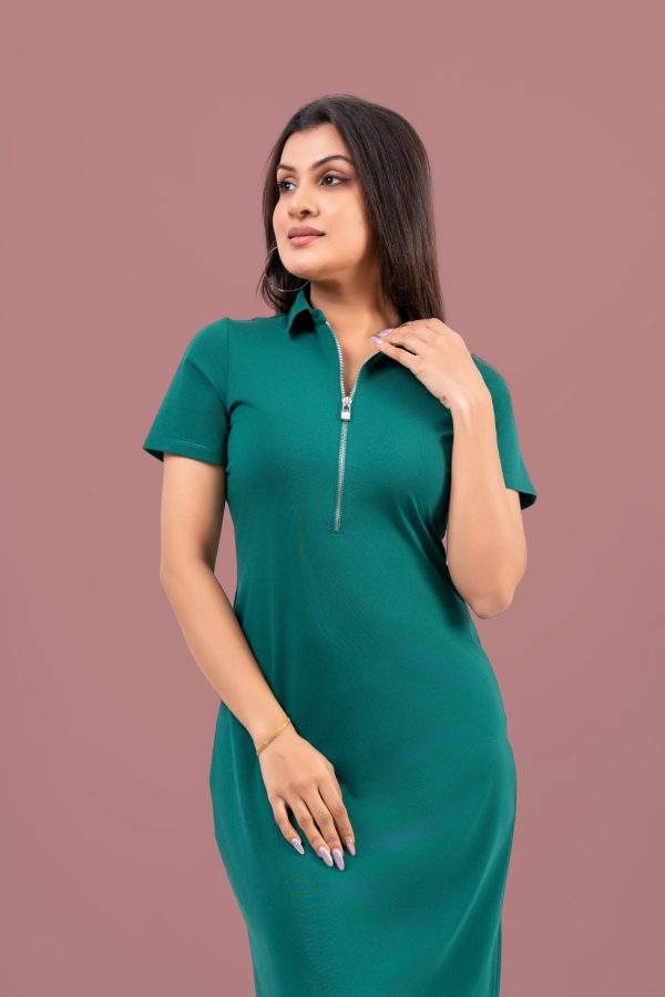 Front Zipper Detail Midi Polo T-Shirt Dress - Image 3