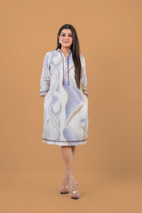 Abstract Patterned Collared Short Dress - Image 4