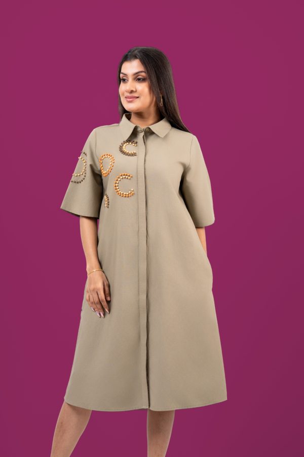 Beadwork Detail Short Shirt Dress - Image 3