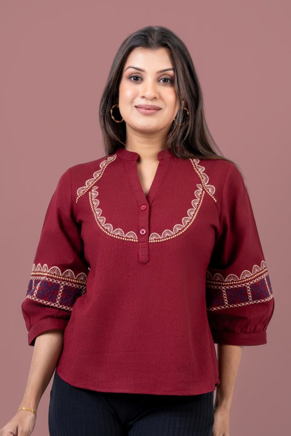 Embroidered Chinese Collar Blouse