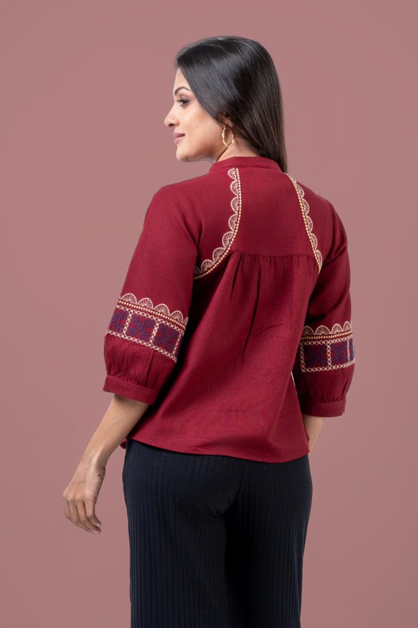 Embroidered Chinese Collar Blouse - Image 5