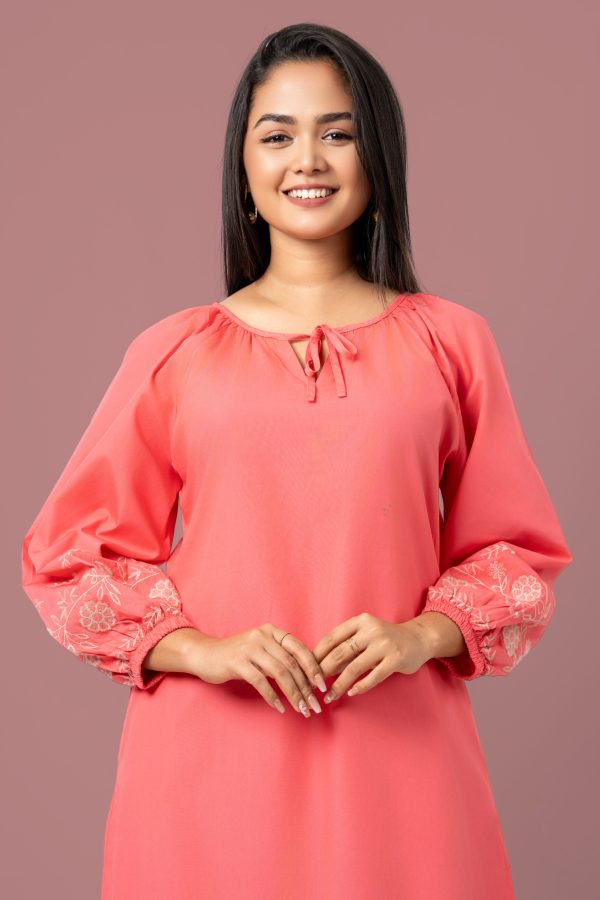 Raglan Puff Sleeve Embroidered Short Dress