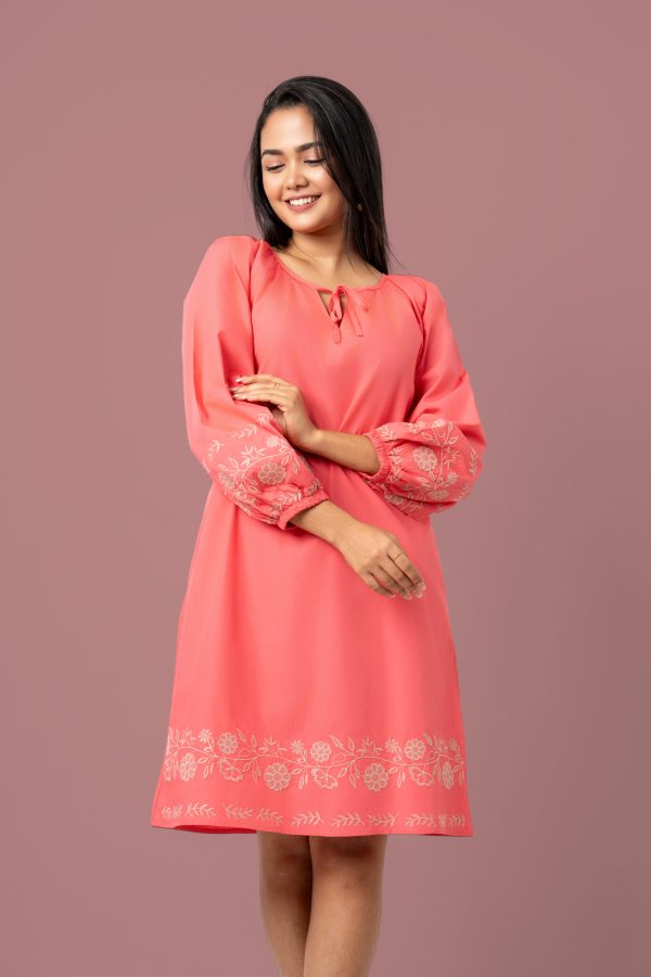 Raglan Puff Sleeve Embroidered Short Dress - Image 5