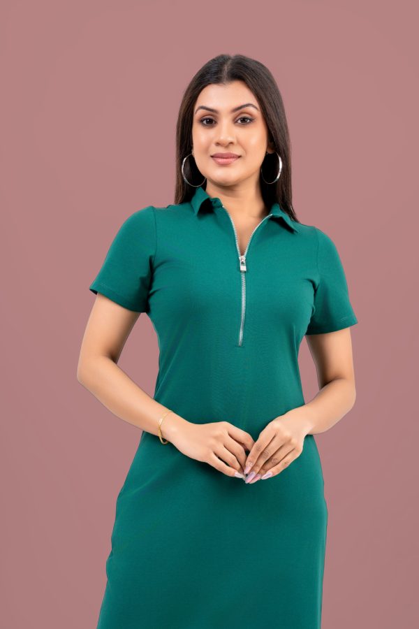 Front Zipper Detail Midi Polo T-Shirt Dress