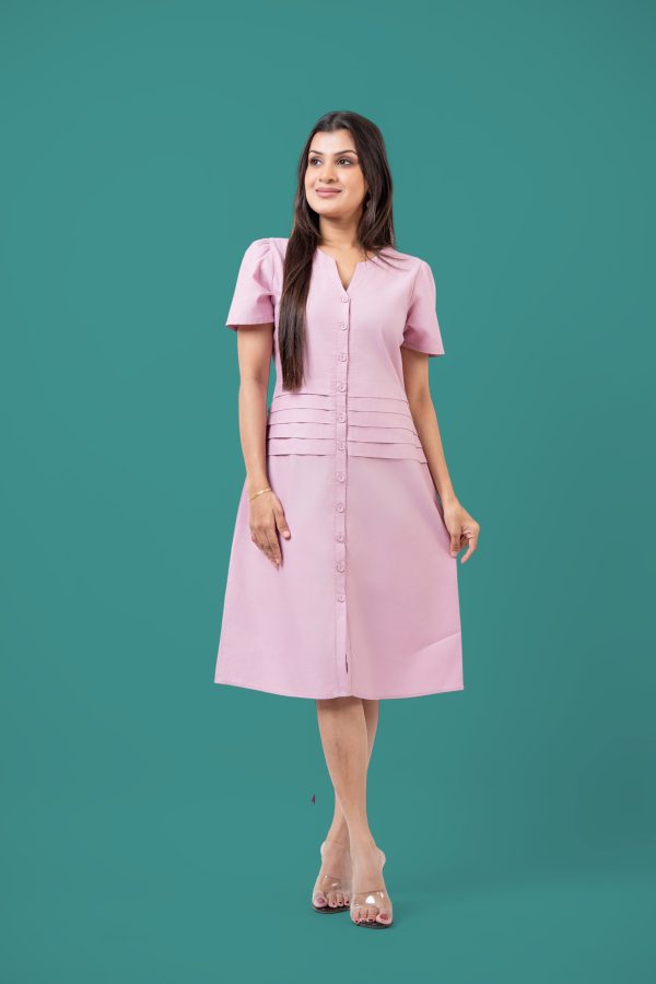 Waist Pleat Detail Button-Down Short Dress - Image 4
