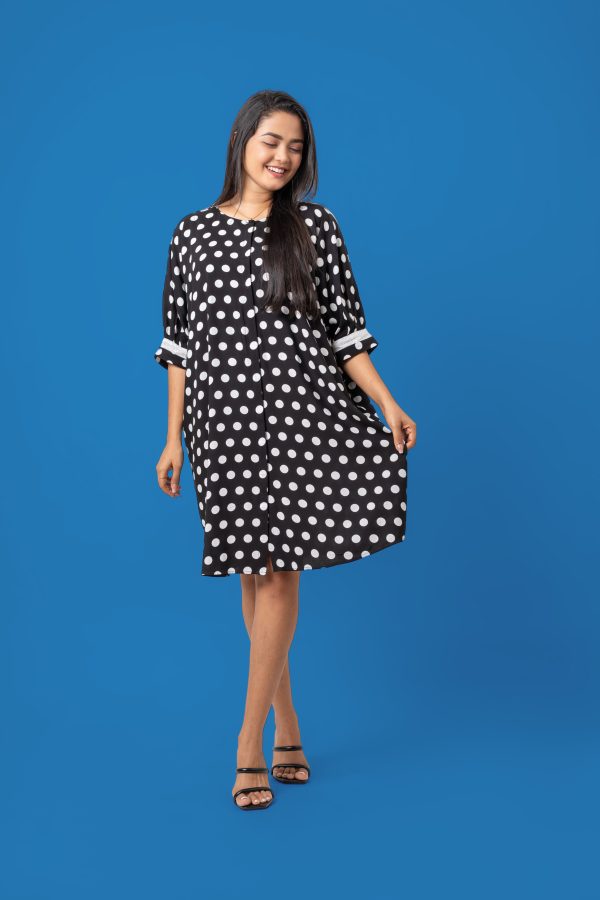 Baggy Lace Detail Sleeved Button-Down Short Dress - Image 2