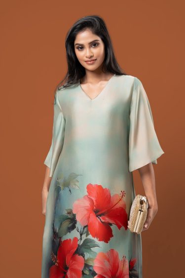 Hibiscus Patterned Maxi Dress
