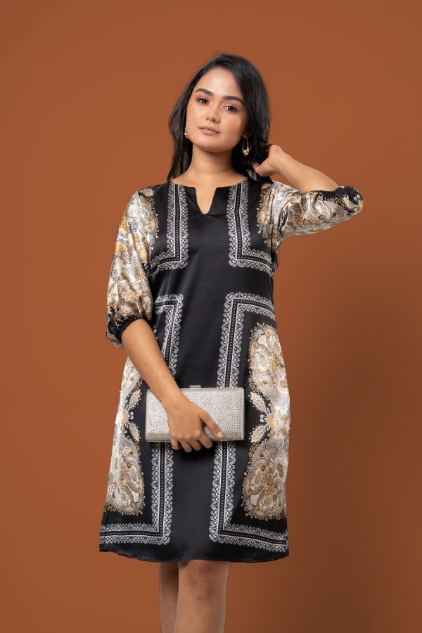 Floral Motif Patterned Short Dress - Image 2