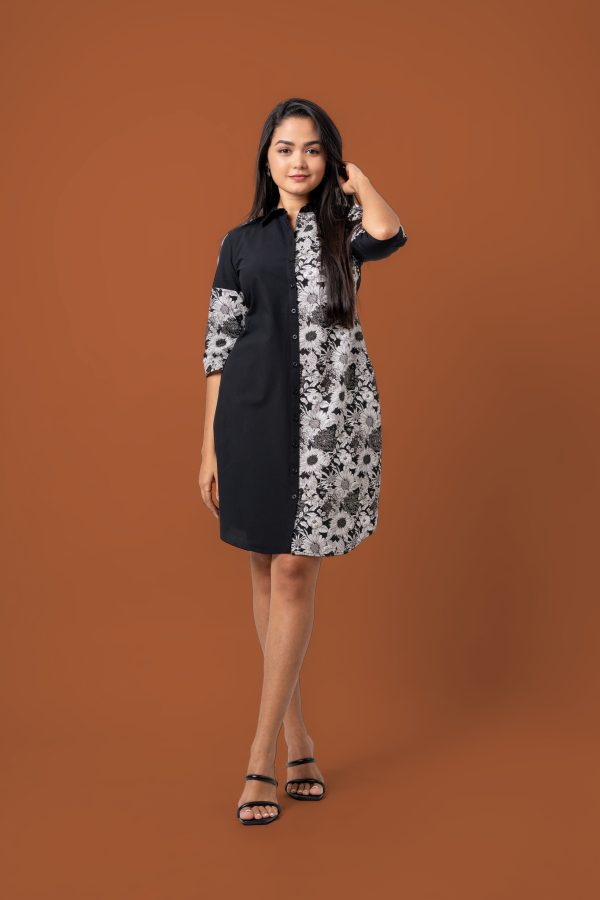 Floral Two Tone Short Shirt Dress - Image 2