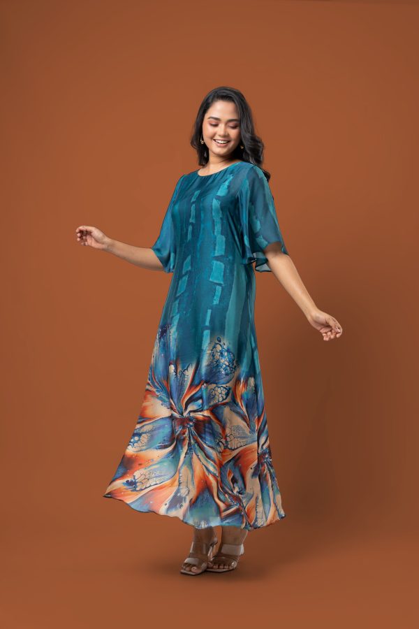 Abstract Patterned Bell Sleeve Maxi Dress - Image 3