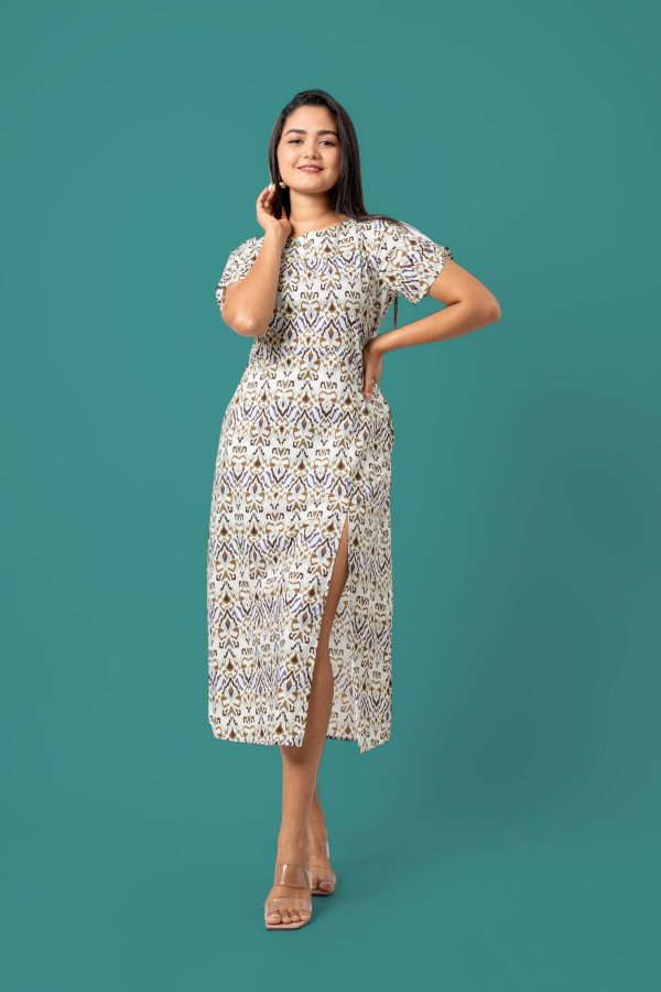 Abstract Patterned Front Slit Detail Midi Dress - Image 3
